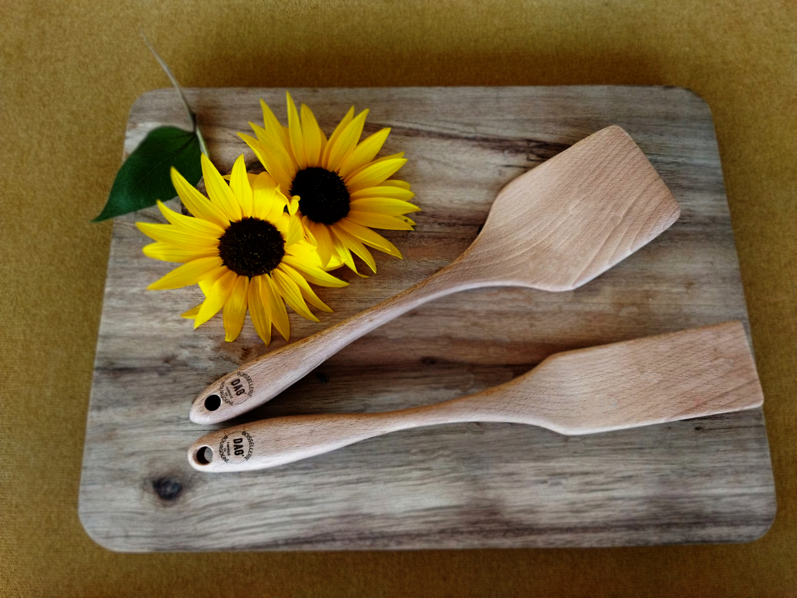 Spatules bois avec tournesol